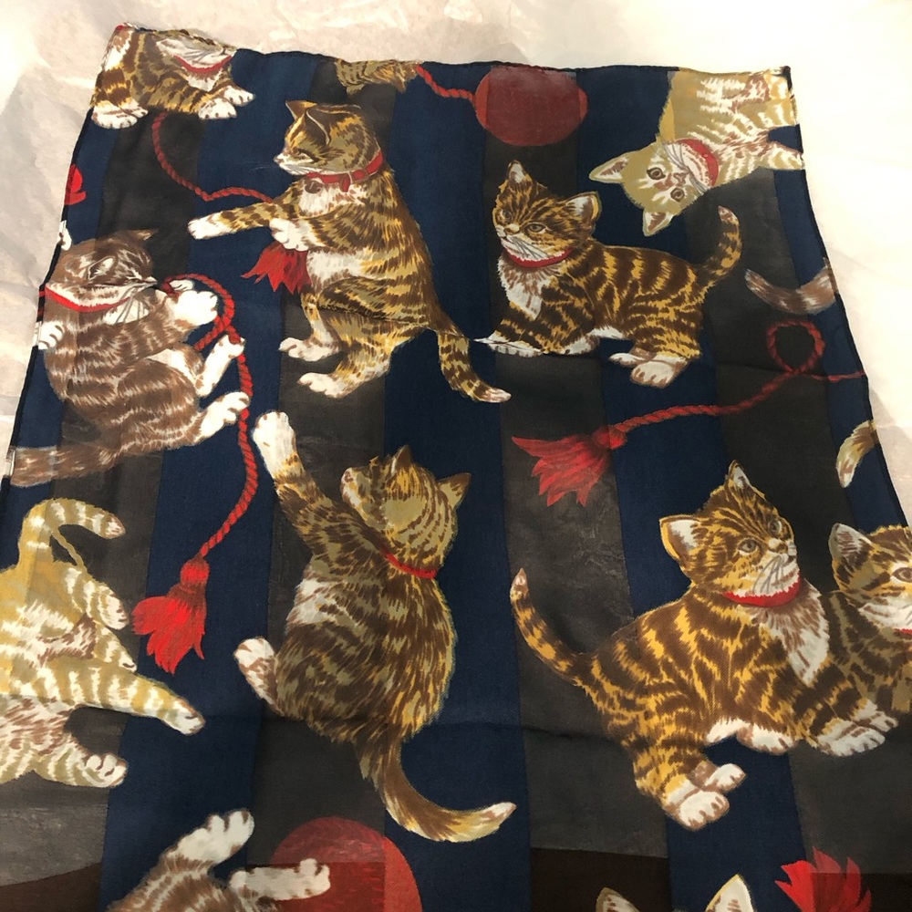 Dark blue fashion scarf with playful cats
